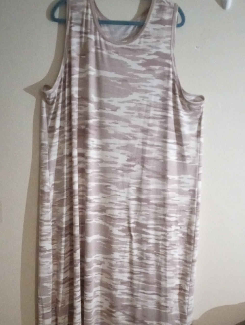 Zuda Sleeveless Coffee Camo Patterned Maxi Tank Dress with Slit up the Side